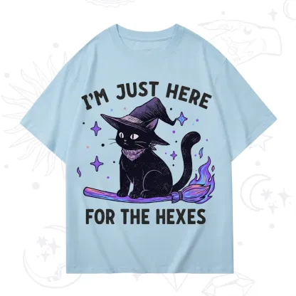 Purplehecate I'm Just Here for the Hexes Witch Cat T-Shirt