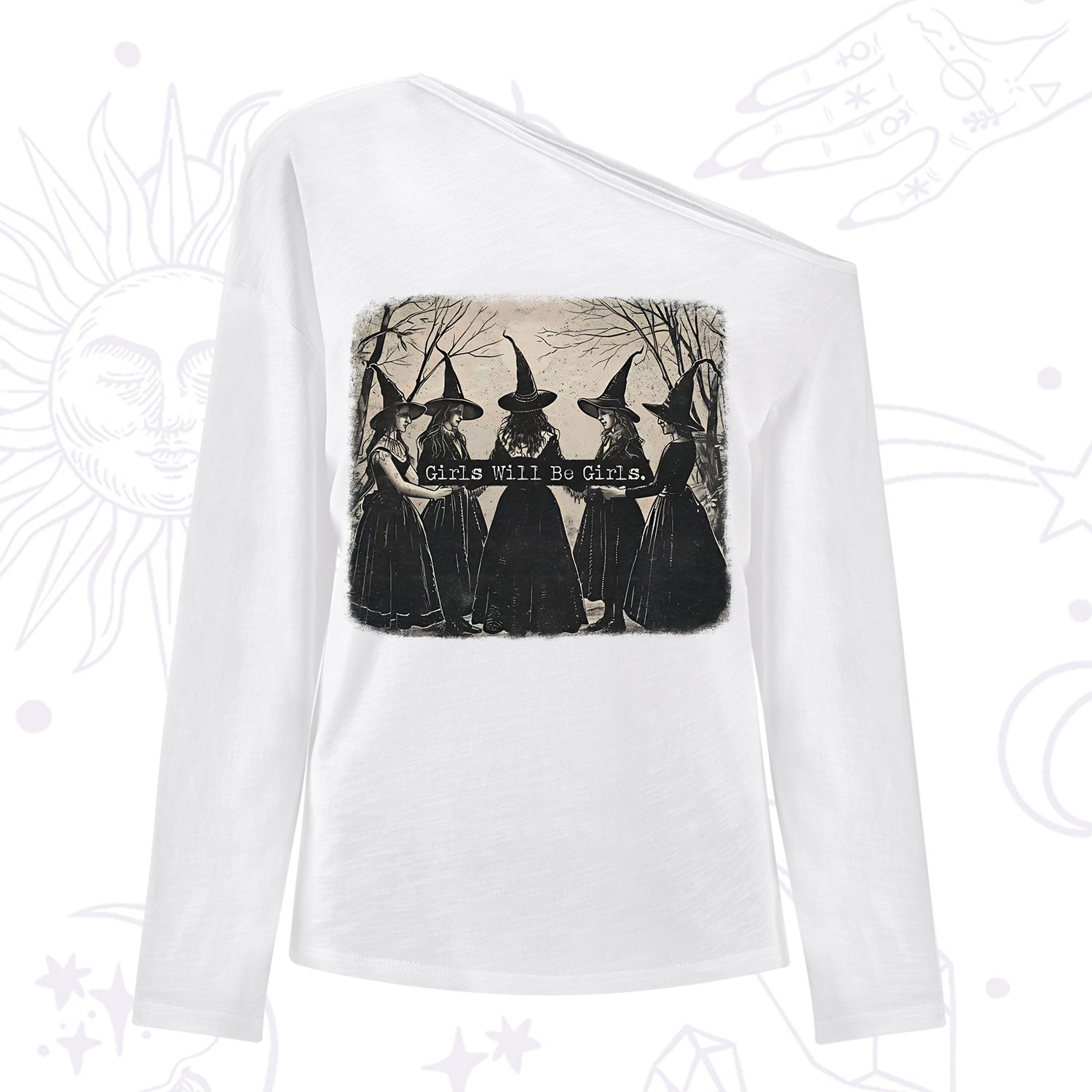 Purplehecate Girls Will Be Girls Witch One Shoulder Long Sleeve Shirt