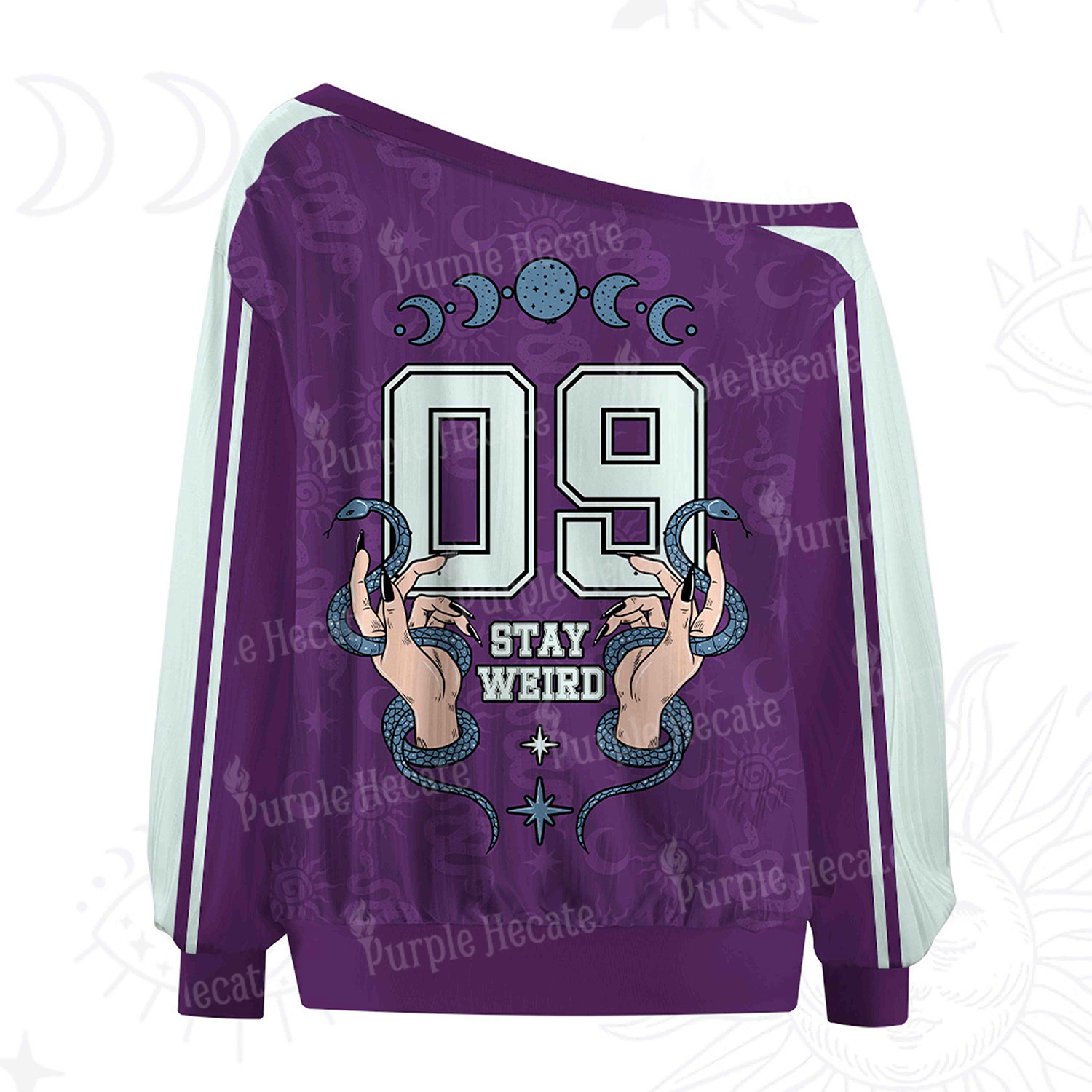 Purplehecate Stay Weird Off The Shoulder Graphic Jersey