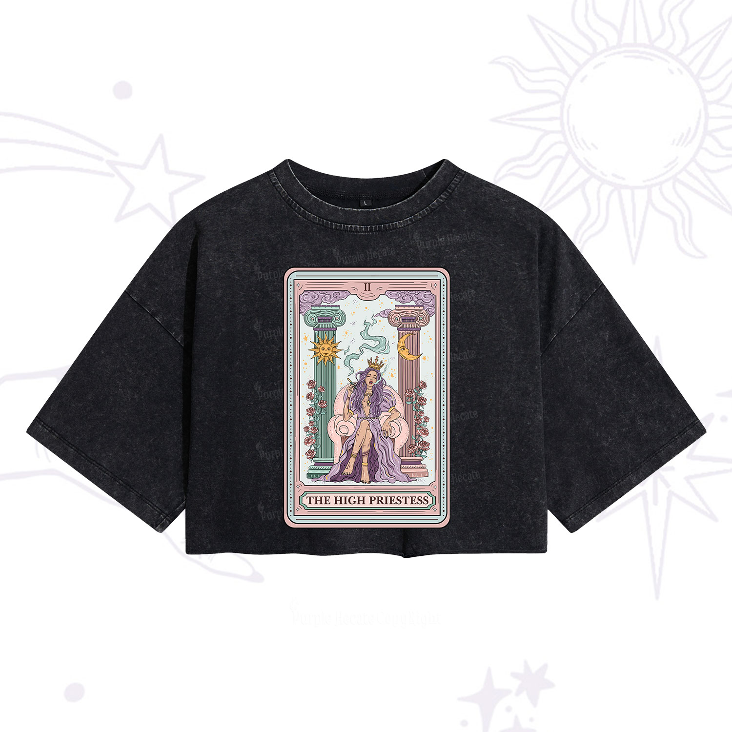 Purplehecate The High Priestess Tarot Card Washed Cropped T-Shirt