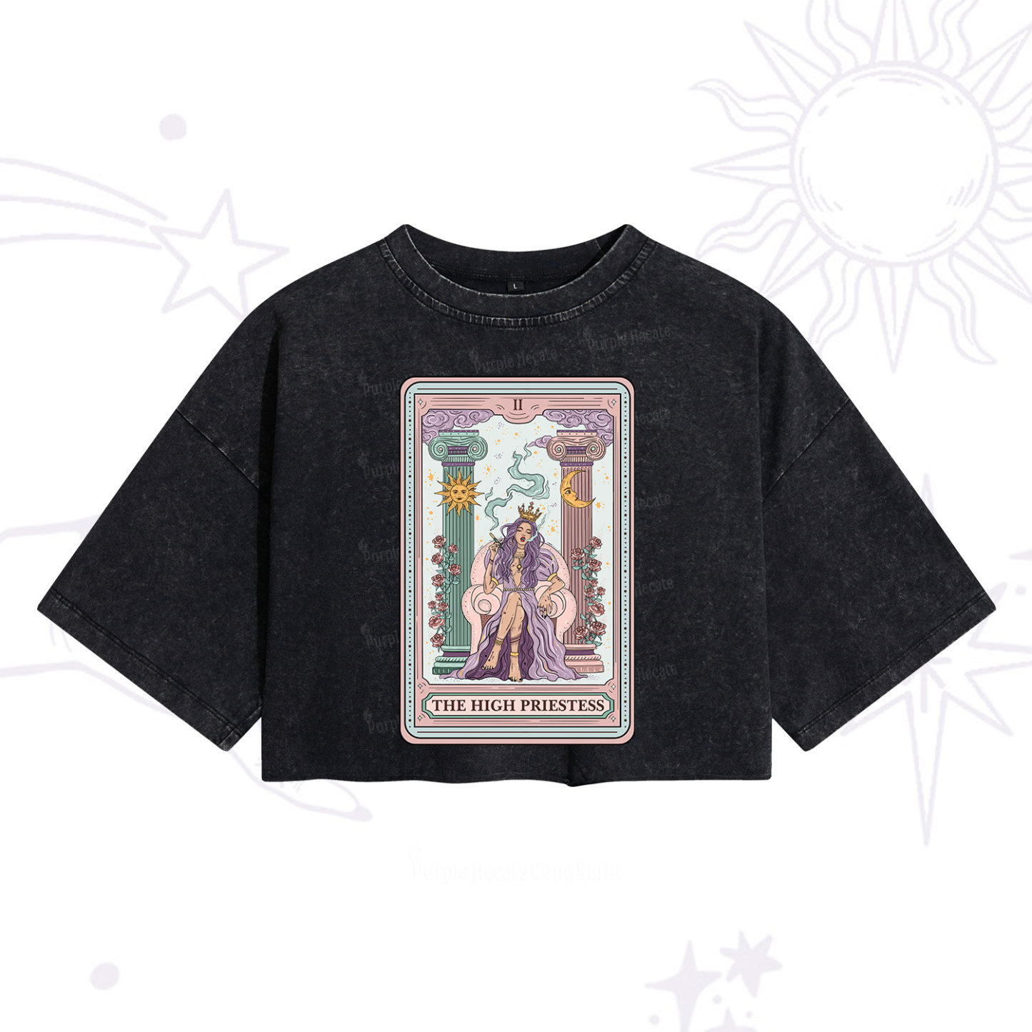Purplehecate The High Priestess Tarot Card Washed Cropped T-Shirt
