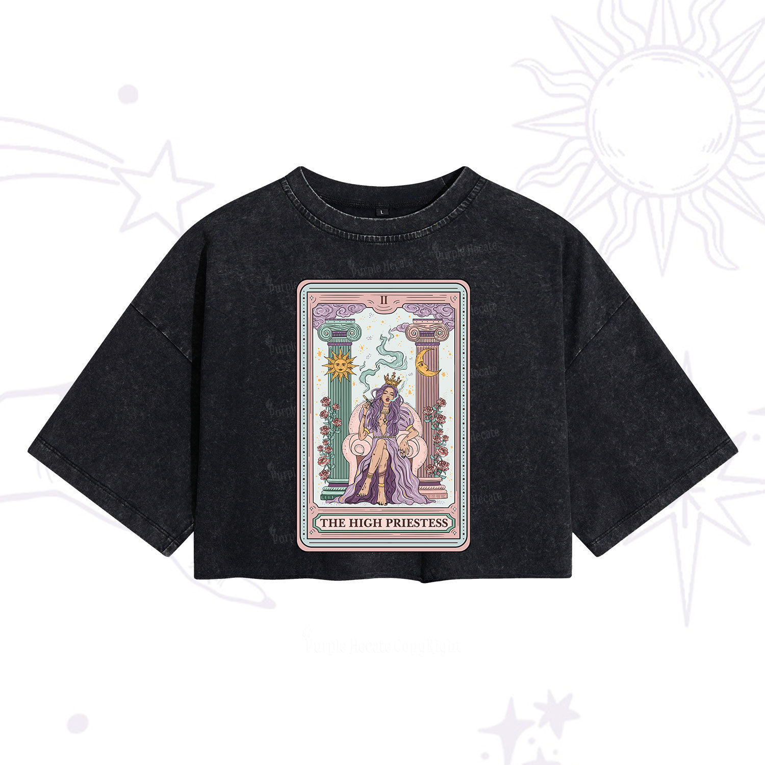 Purplehecate The High Priestess Tarot Card Washed Cropped T-Shirt