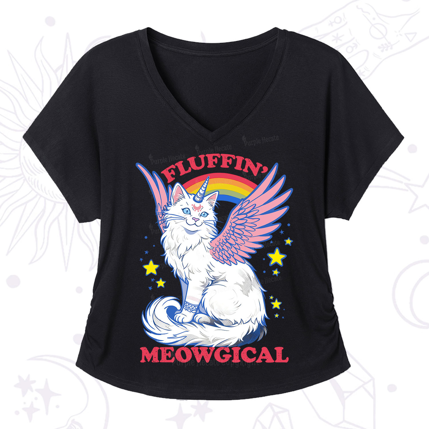 Purplehecate Fluffin Meowgical V-Neck T-Shirt
