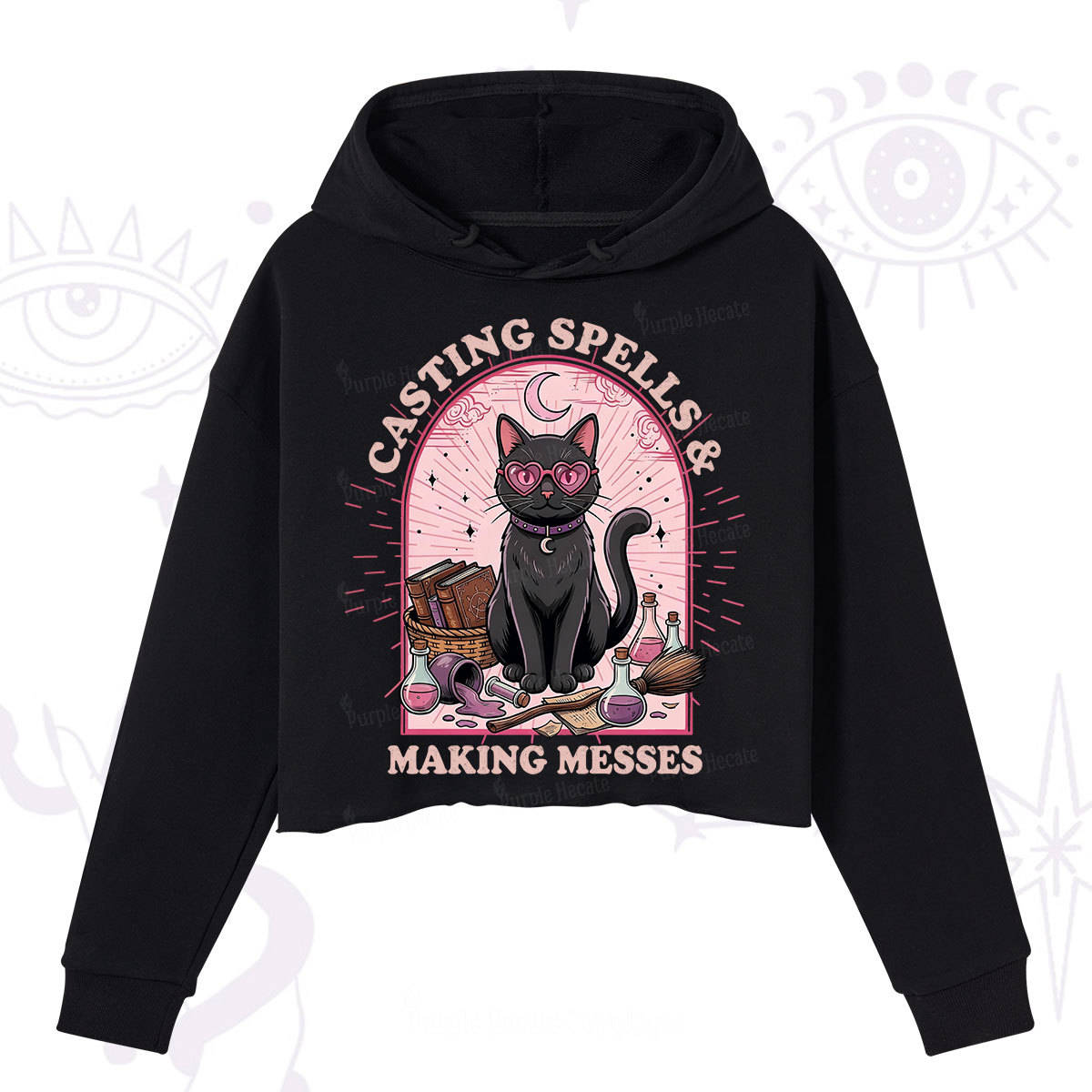 Purplehecate Casting Spells Making Messes Cat Crop Hoodie