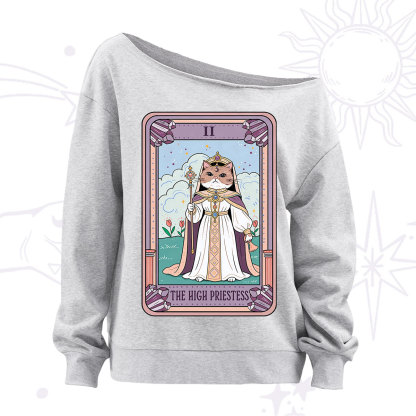 Purplehecate The High Priestess Cat Tarot Off The Shoulder Sweatshirt