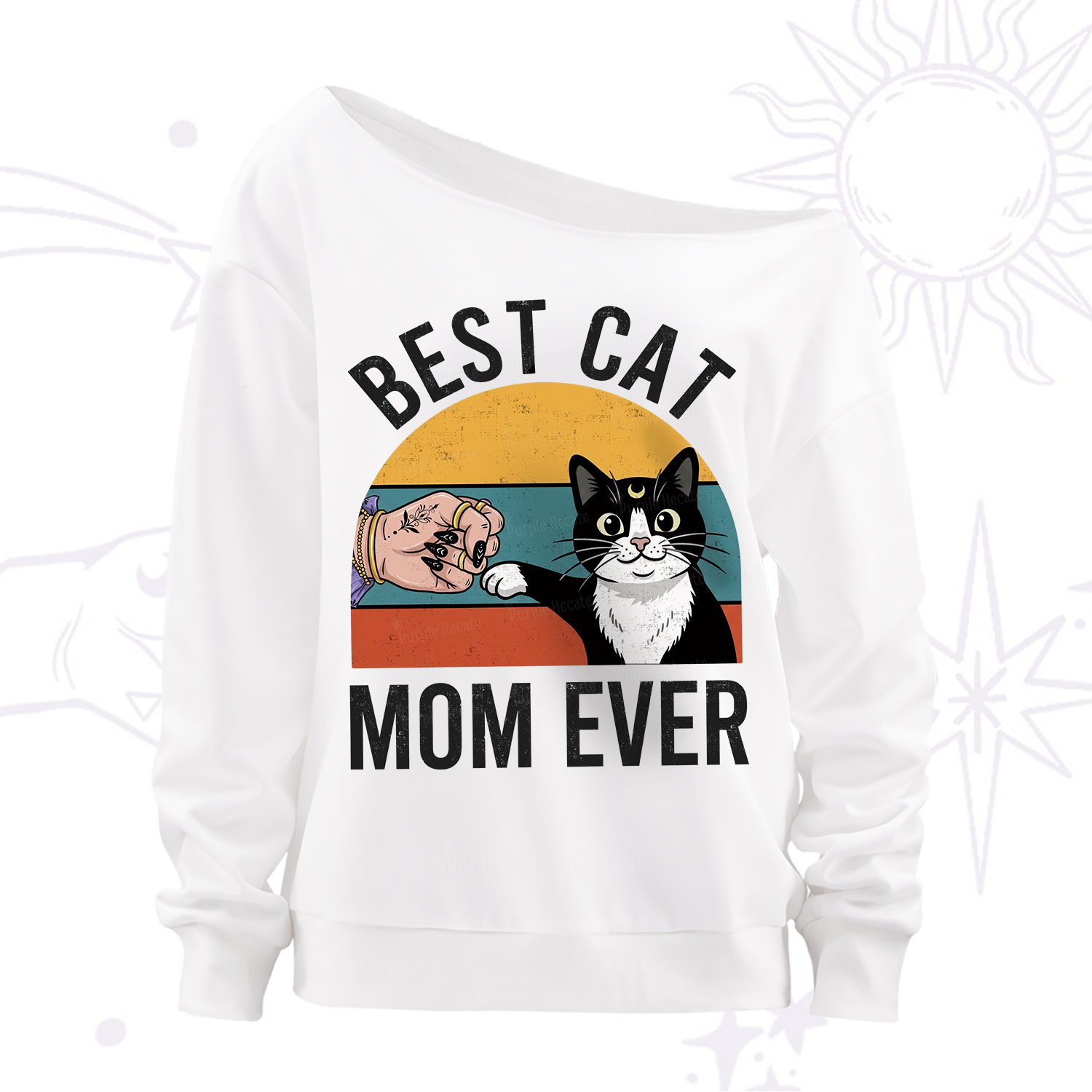Purplehecate Best Cat Mom Ever Off The Shoulder Sweatshirt