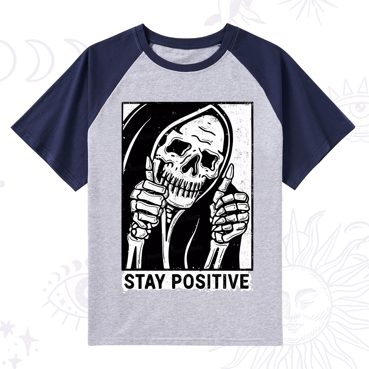 Purplehecate Stay Positive Raglan Short Sleeve T‑Shirt