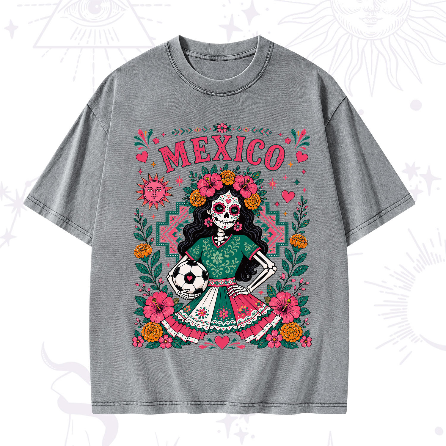 Purplehecate Mexico Day of the Dead Soccer Washed T-Shirt