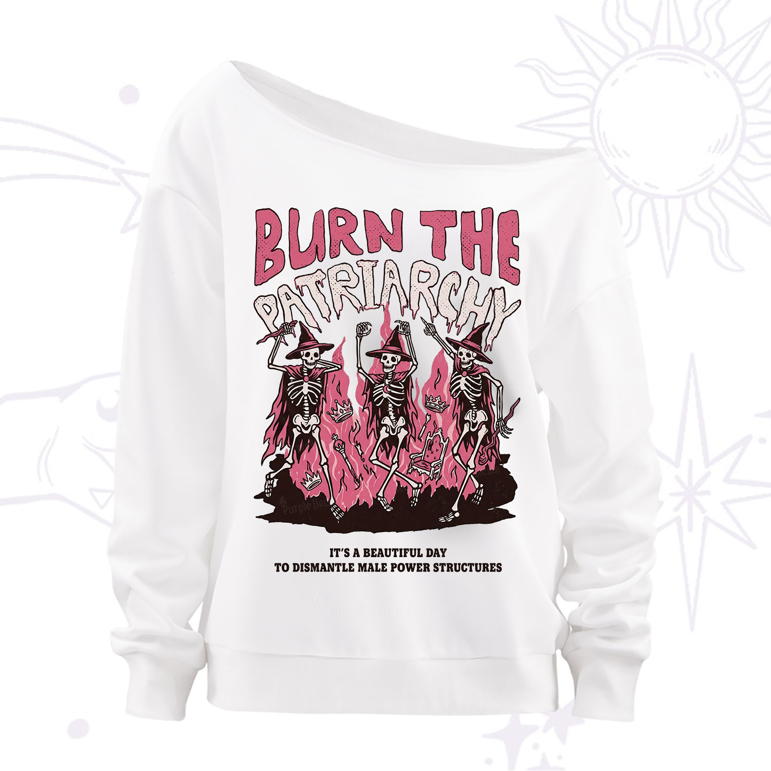 Purplehecate Burn The Patriarchy Off The Shoulder Sweatshirt
