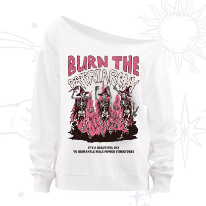 Purplehecate Burn The Patriarchy Off The Shoulder Sweatshirt
