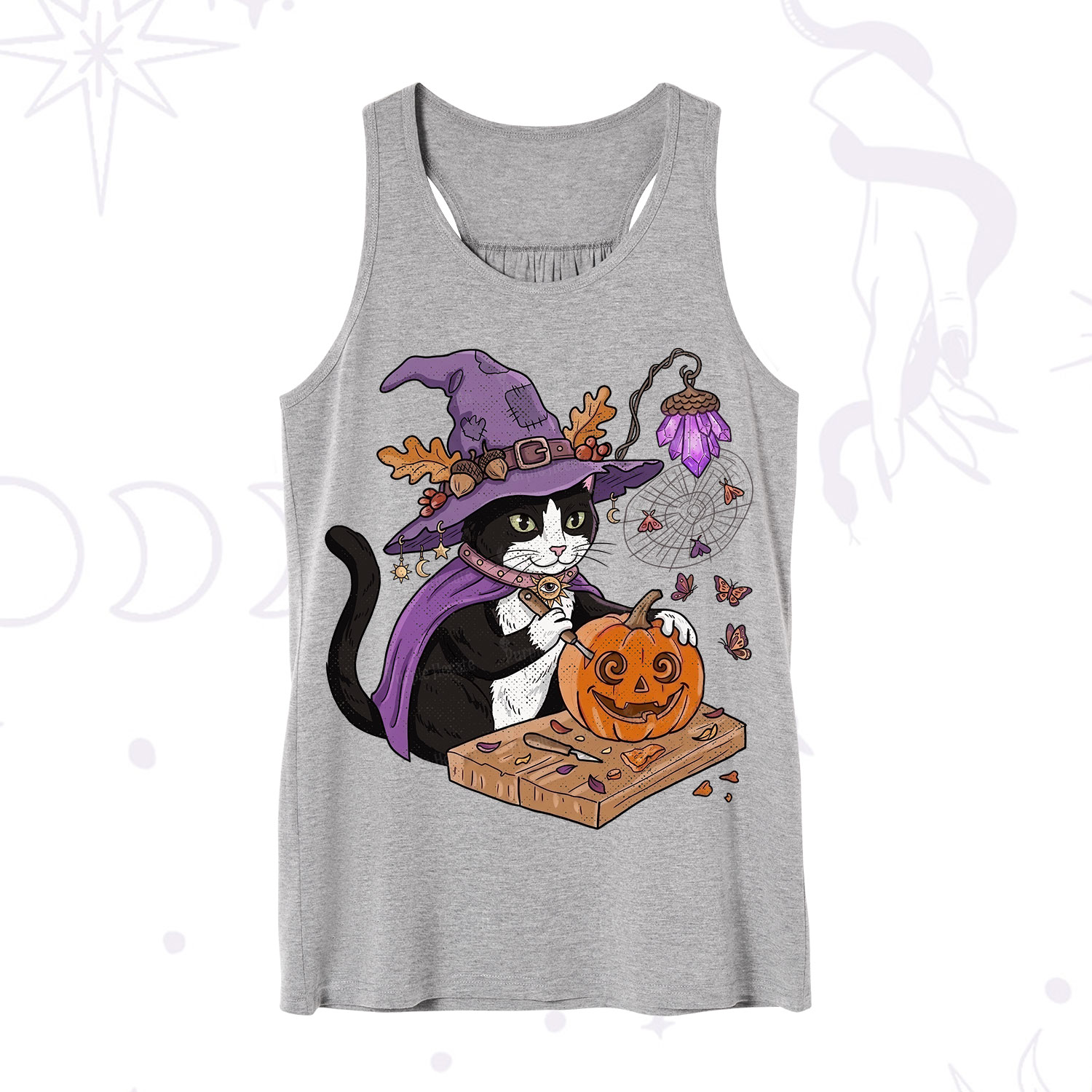 Purplehecate Pumpkin Carving Witch Cat Tank