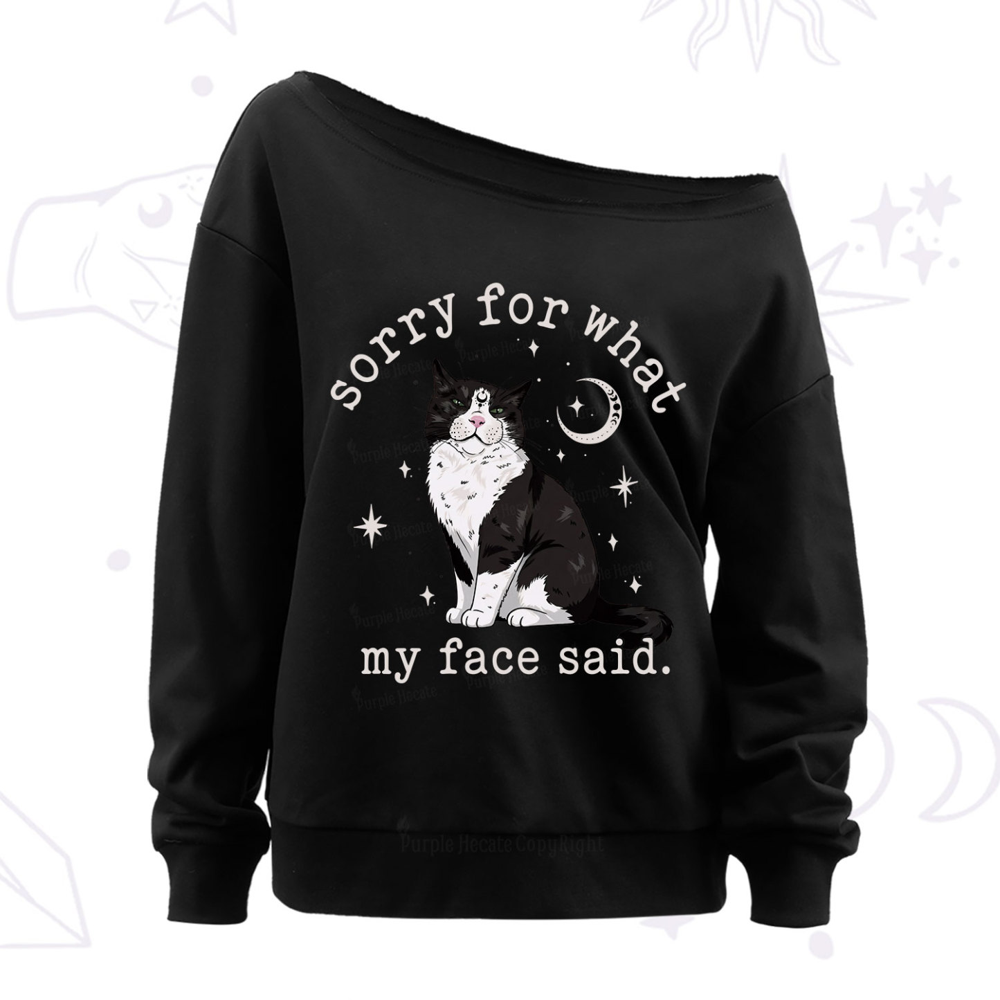 Purplehecate Sorry For What My Face Said Cat Off The Shoulder Sweatshirt