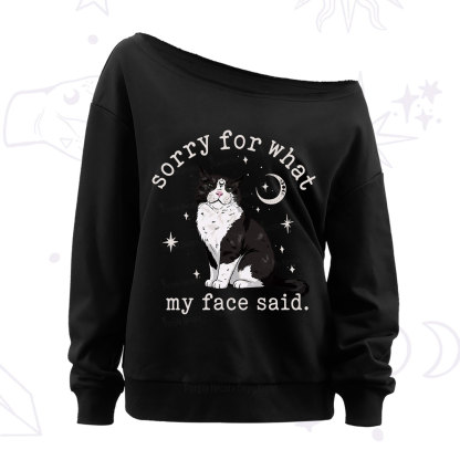 Purplehecate Sorry For What My Face Said Cat Off The Shoulder Sweatshirt