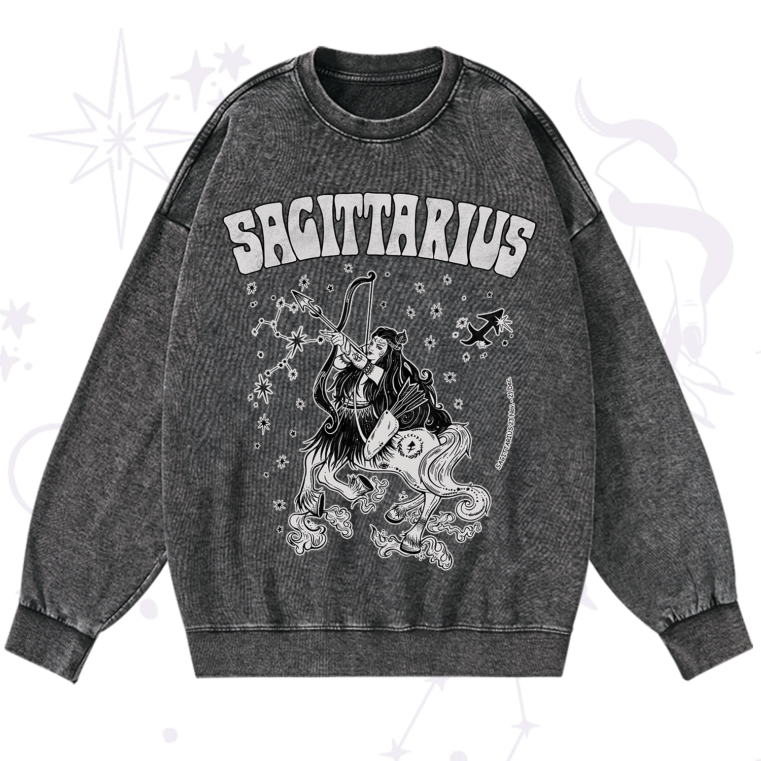 Purplehecate Sagittarius Zodiac Glyphs Washed Sweatshirt