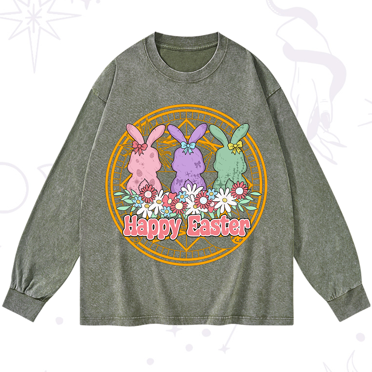 Purplehecate Happy Easter Bunny Washed Long Sleeve Shirt