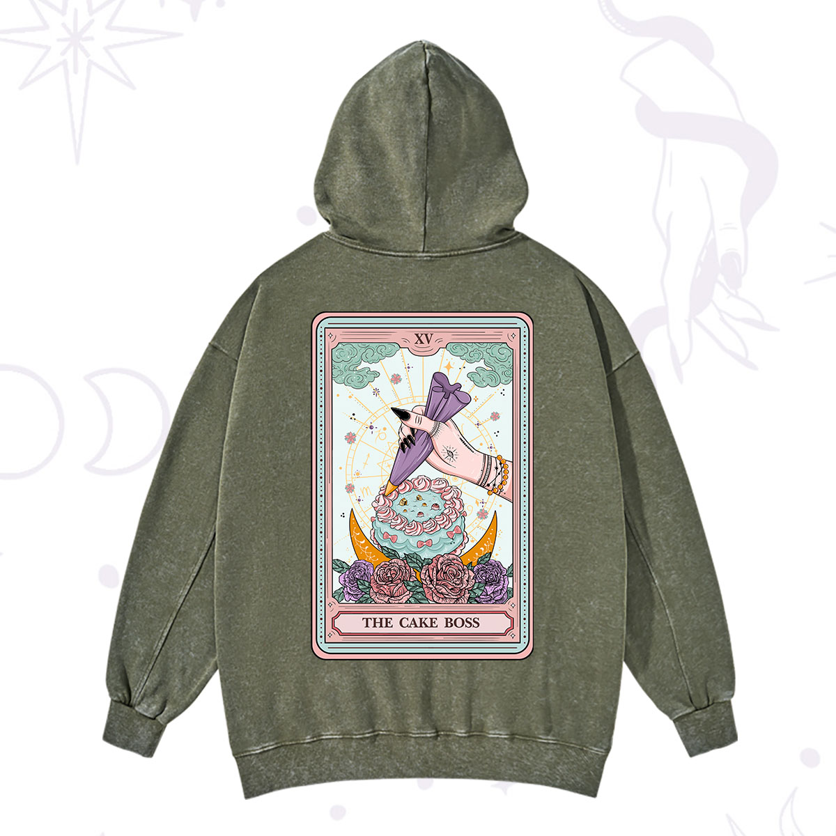 Purplehecate The Cake Boss Tarot Card Washed Hoodie