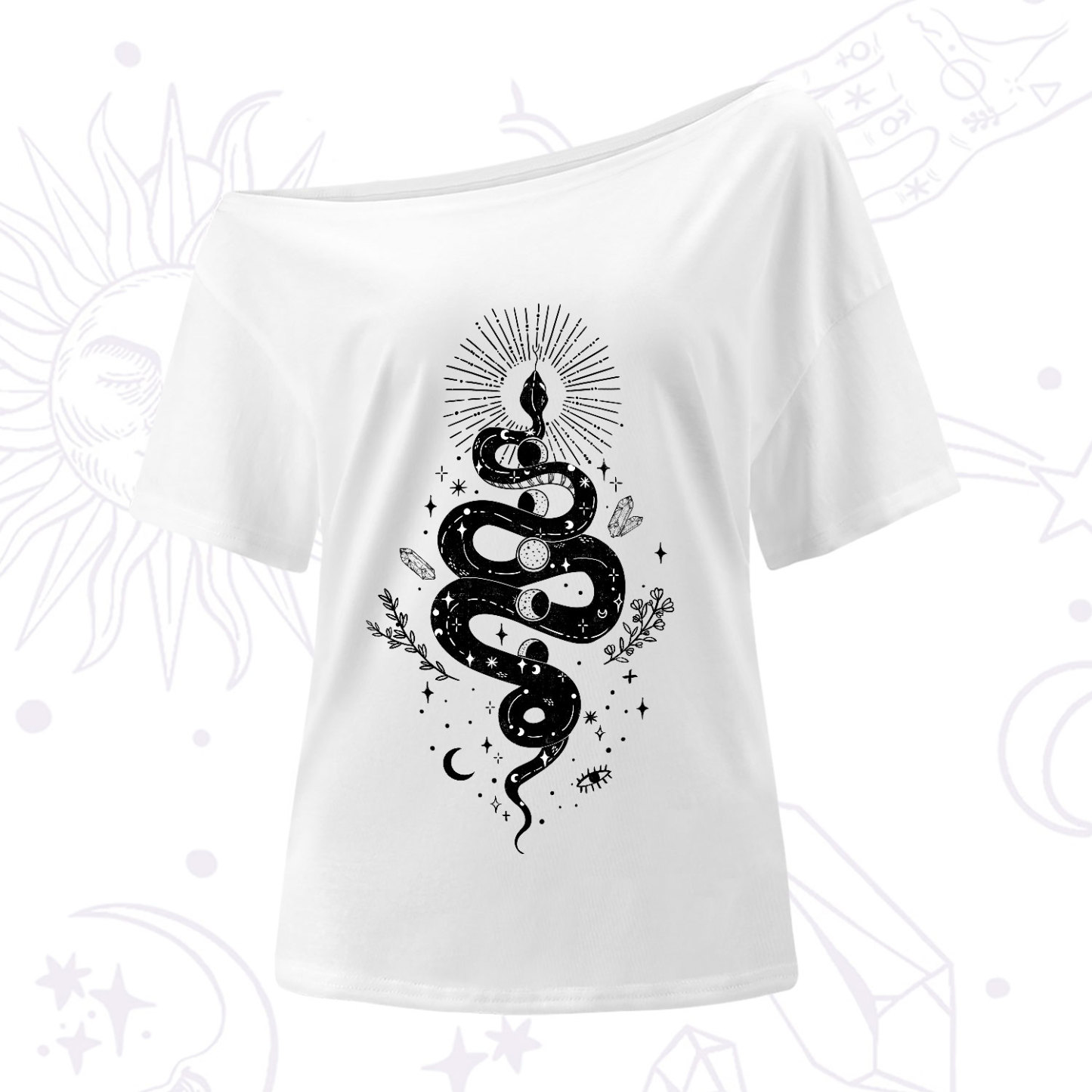 Purplehecate Mystical Moon Phases Snake One-Shoulder T-Shirt