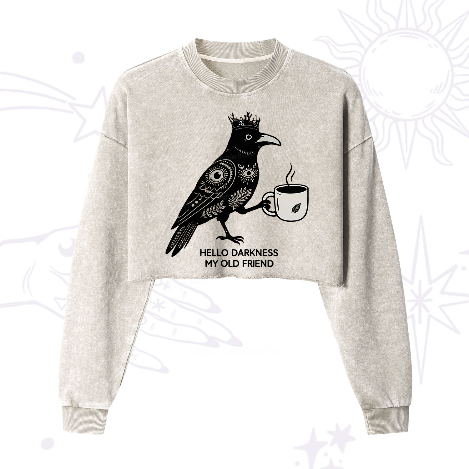 Purplehecate Hello Darkness My Old Friend Cropped Washed Sweatshirt