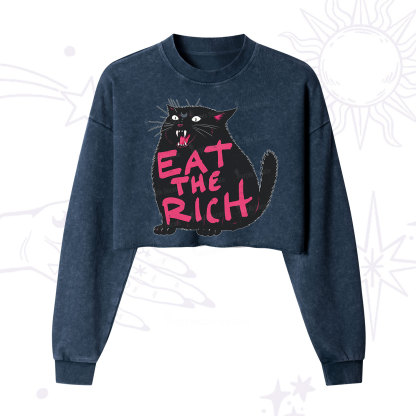Purplehecate Eat The Rich Cat Cropped Washed Sweatshirt