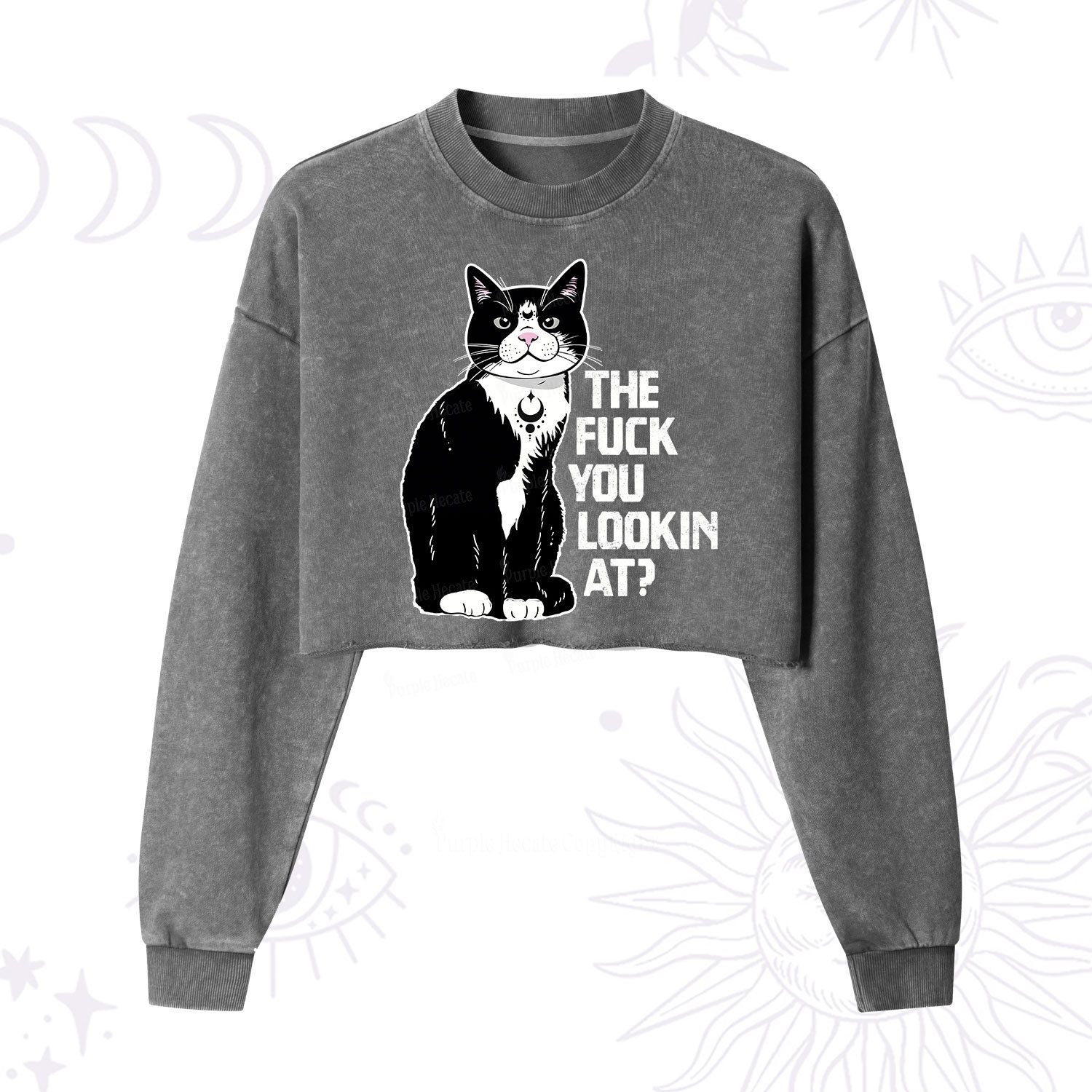 Purplehecate The Fuck You Lookin At Cropped Washed Sweatshirt