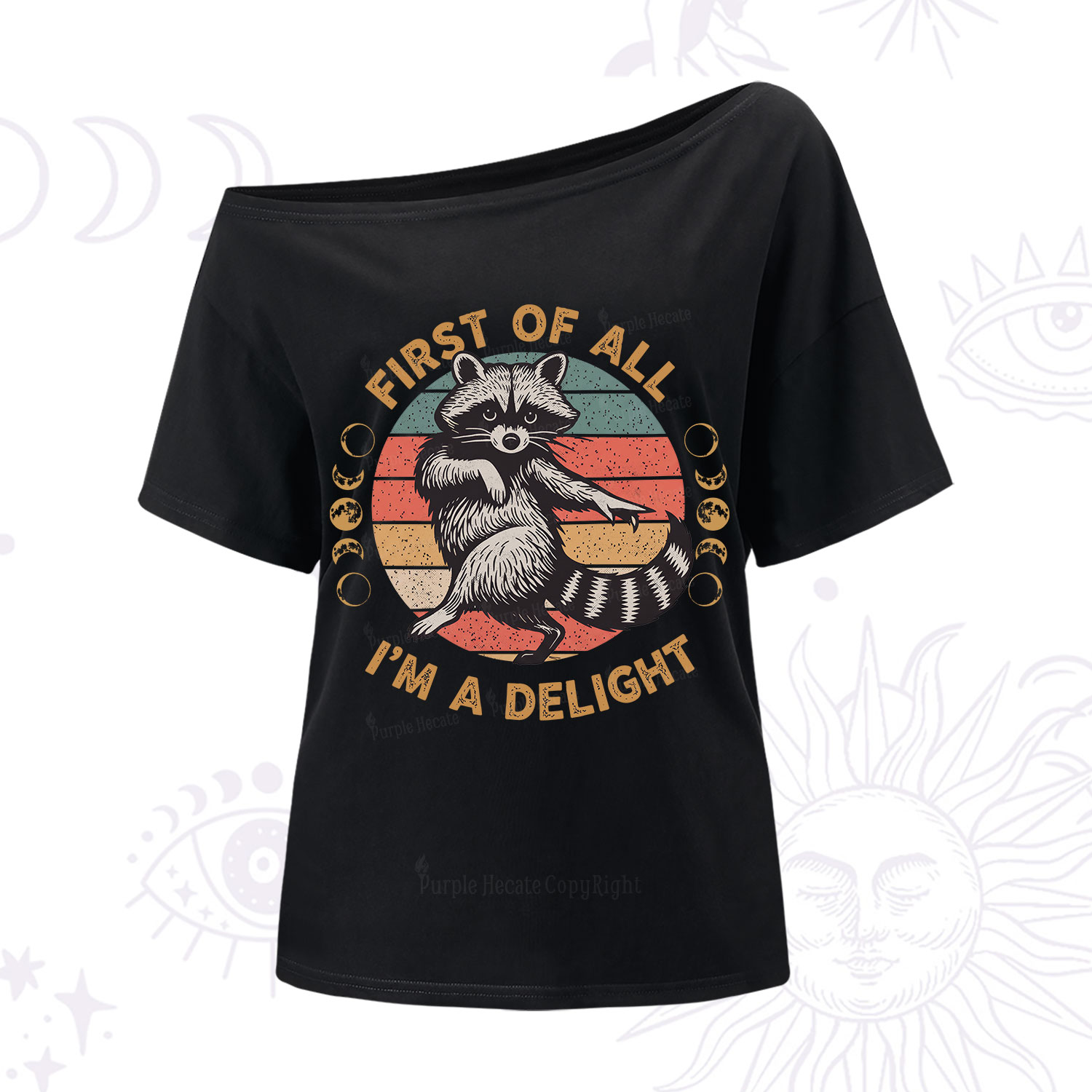 Purplehecate First of All I'm A Delight Raccoon One Shoulder T-Shirt