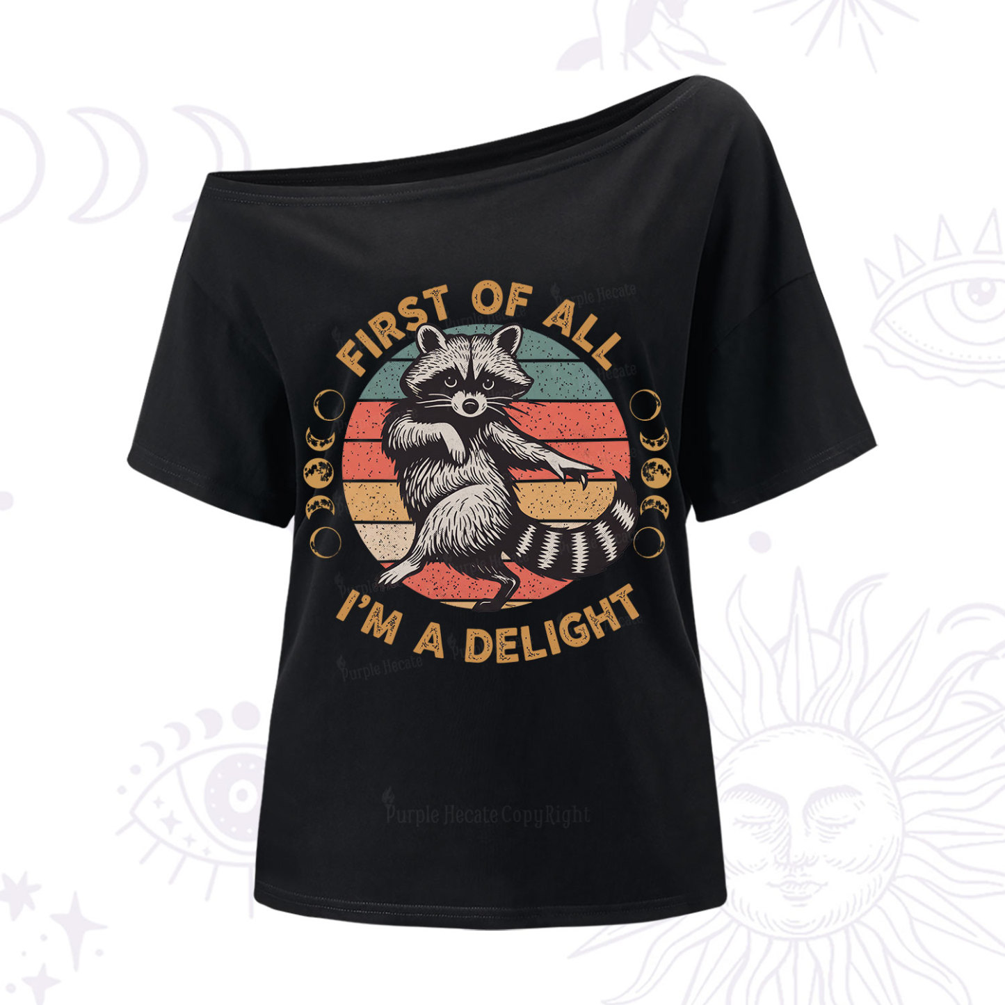 Purplehecate First of All I'm A Delight Raccoon One Shoulder T-Shirt