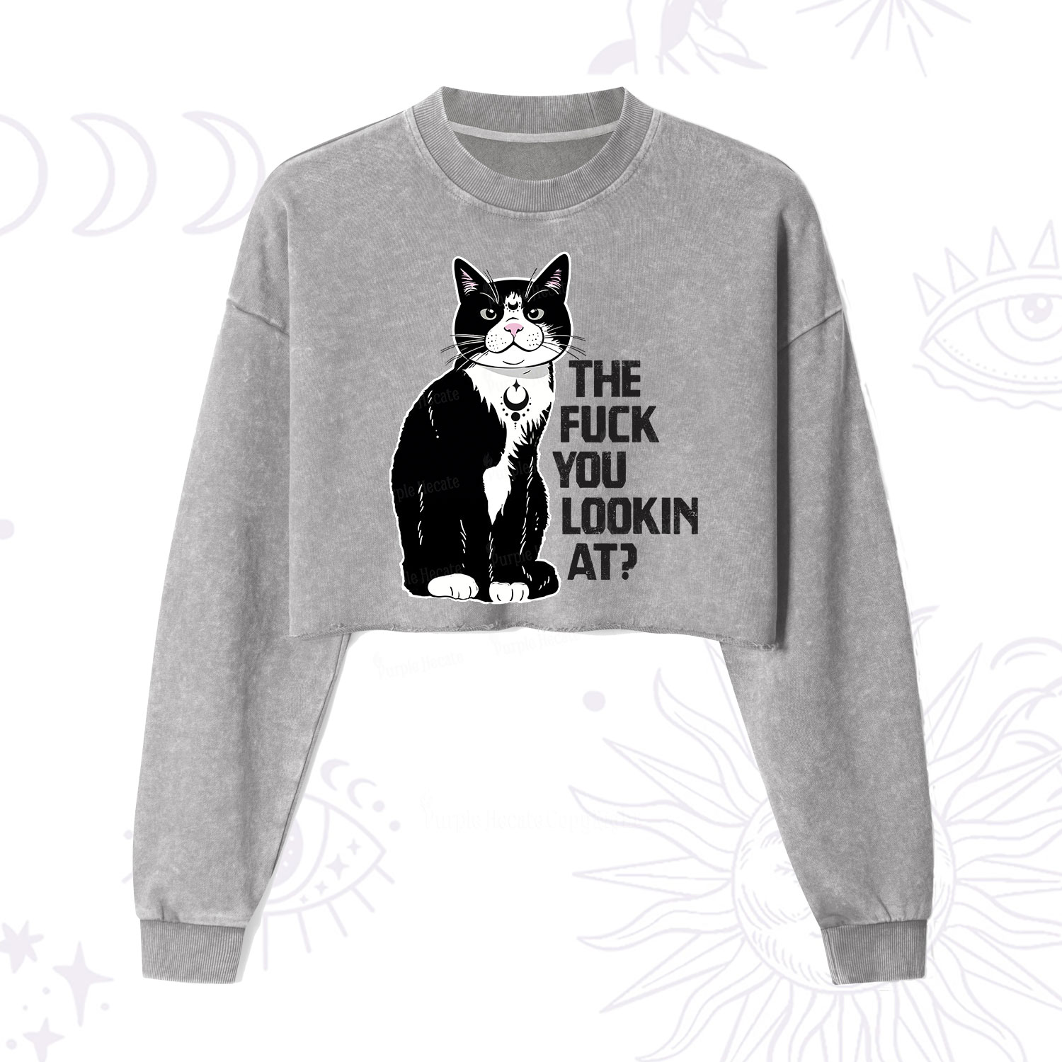 Purplehecate The Fuck You Lookin At Cropped Washed Sweatshirt