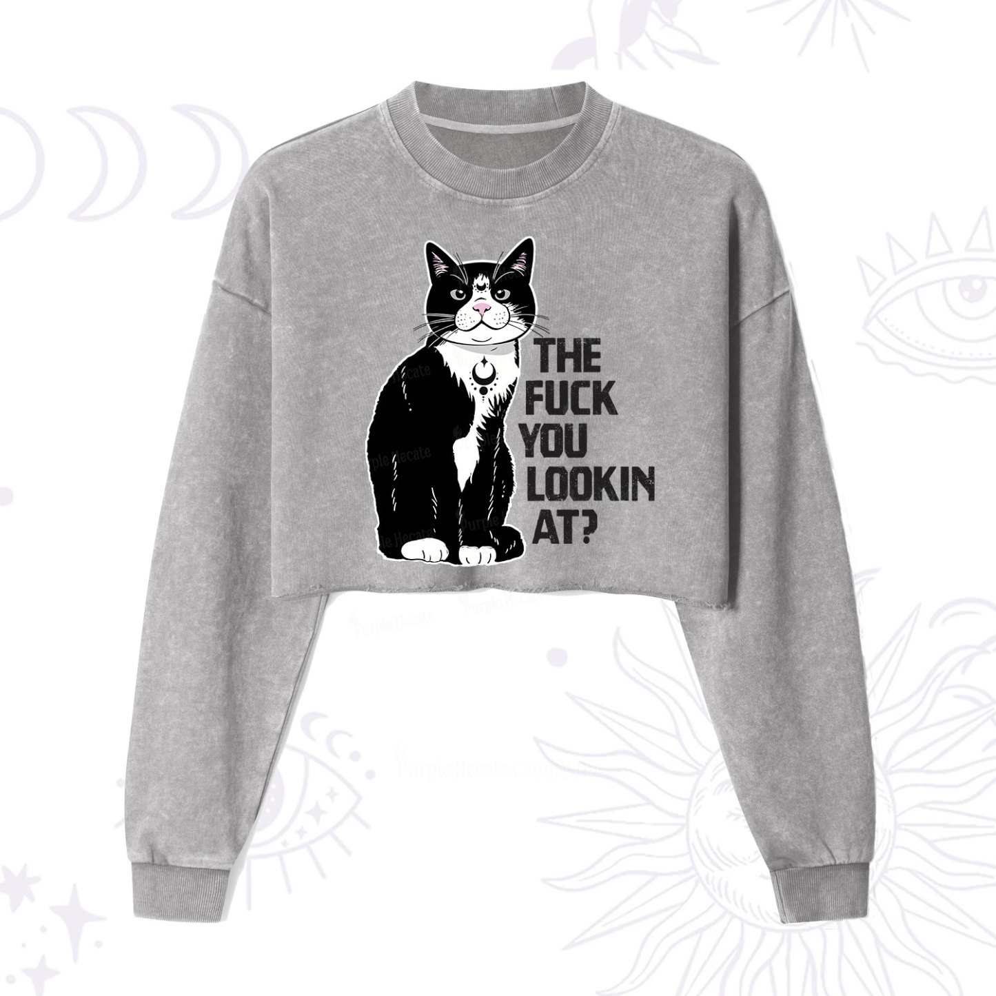 Purplehecate The Fuck You Lookin At Cropped Washed Sweatshirt