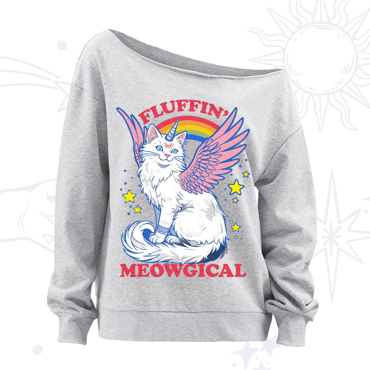 Purplehecate Fluffin Meowgical Off The Shoulder Sweatshirt