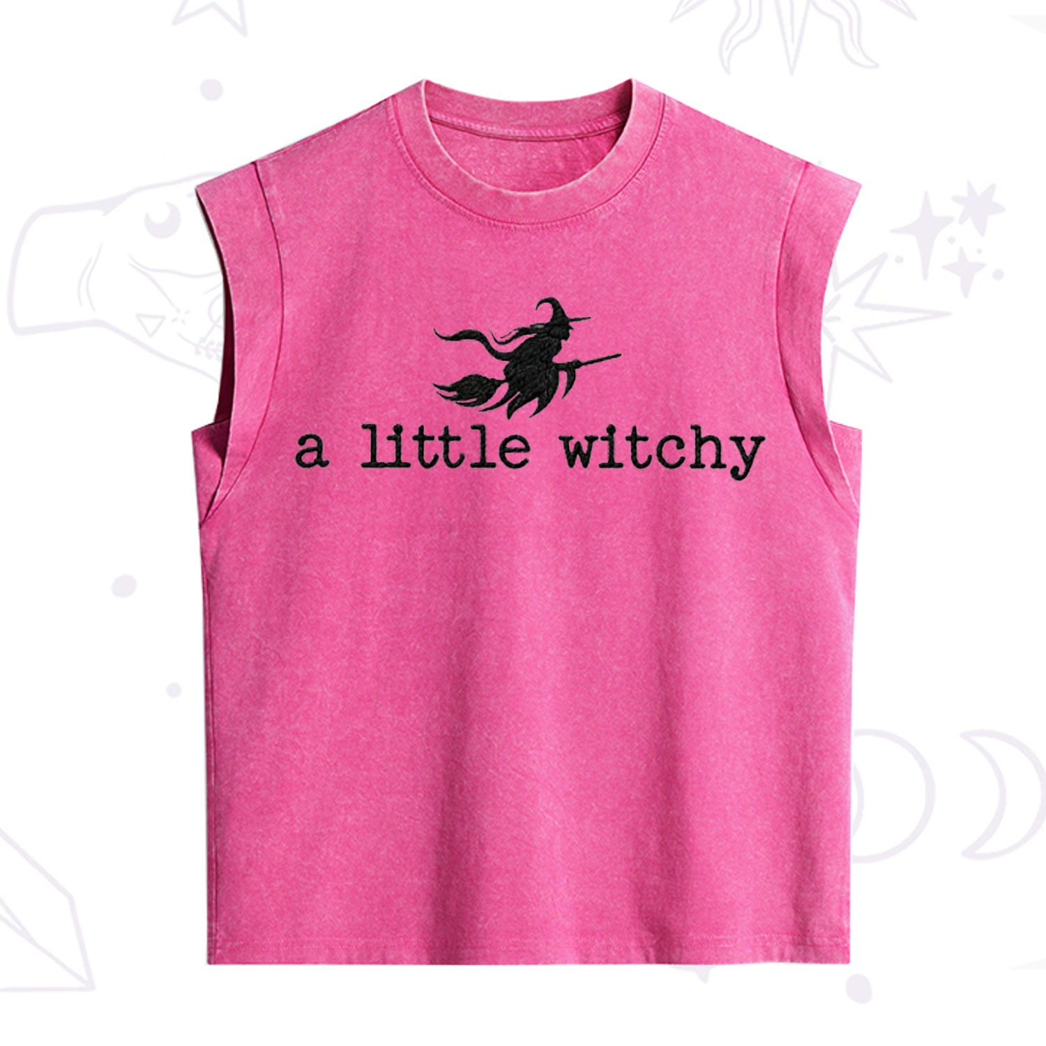 ]Purplehecate A Little Witchy Halloween Embroidered Vintage Washed Tank