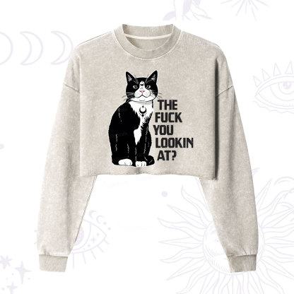 Purplehecate The Fuck You Lookin At Cropped Washed Sweatshirt