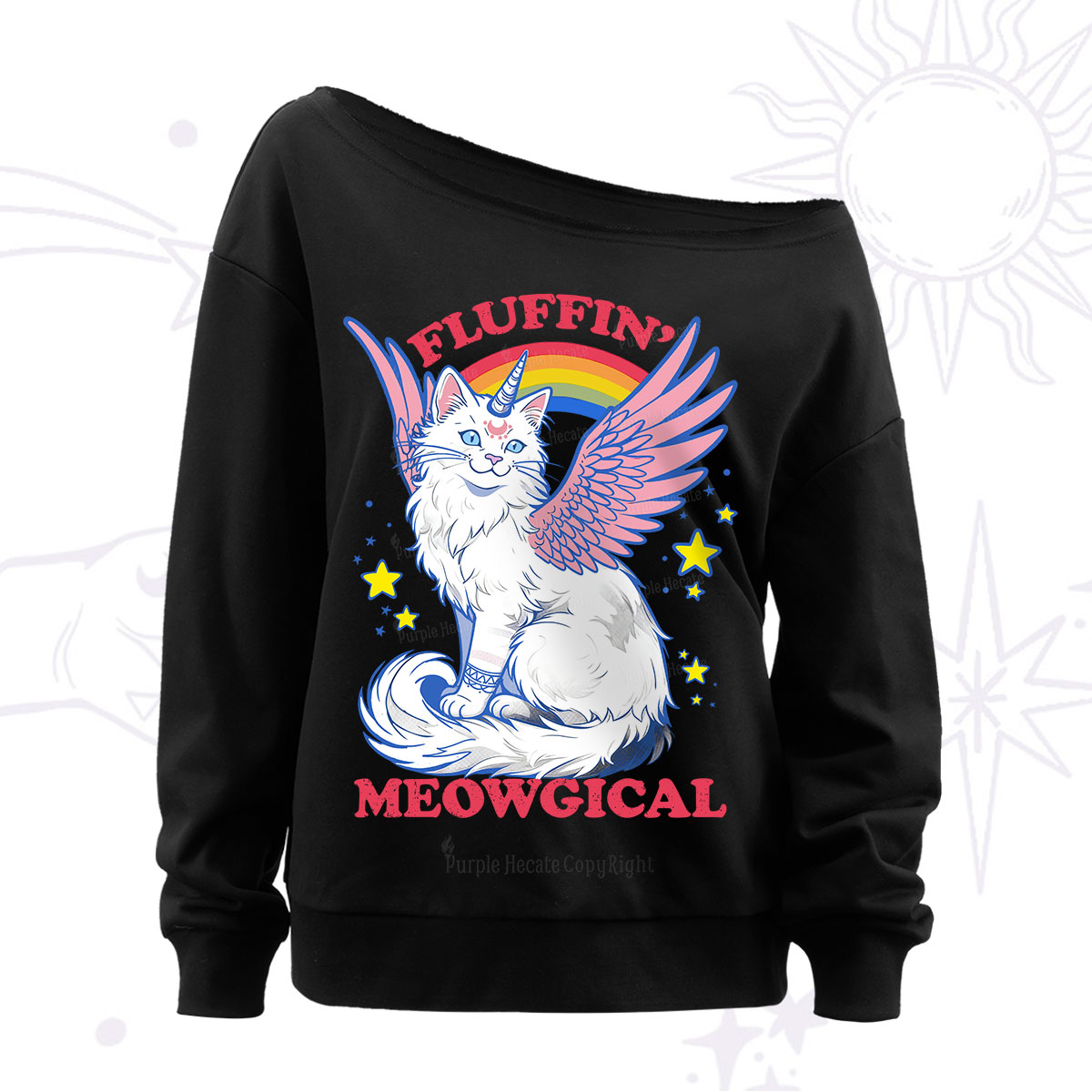 Purplehecate Fluffin Meowgical Off The Shoulder Sweatshirt