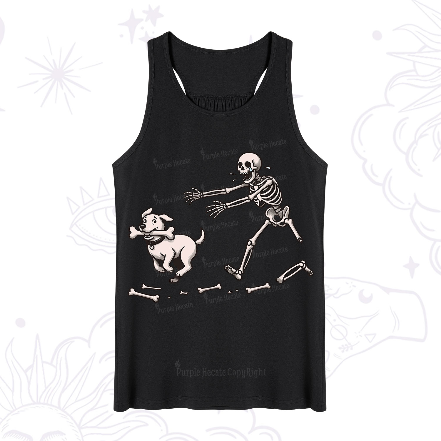 Purplehecate Halloween Skeleton Chasing Dog Tank