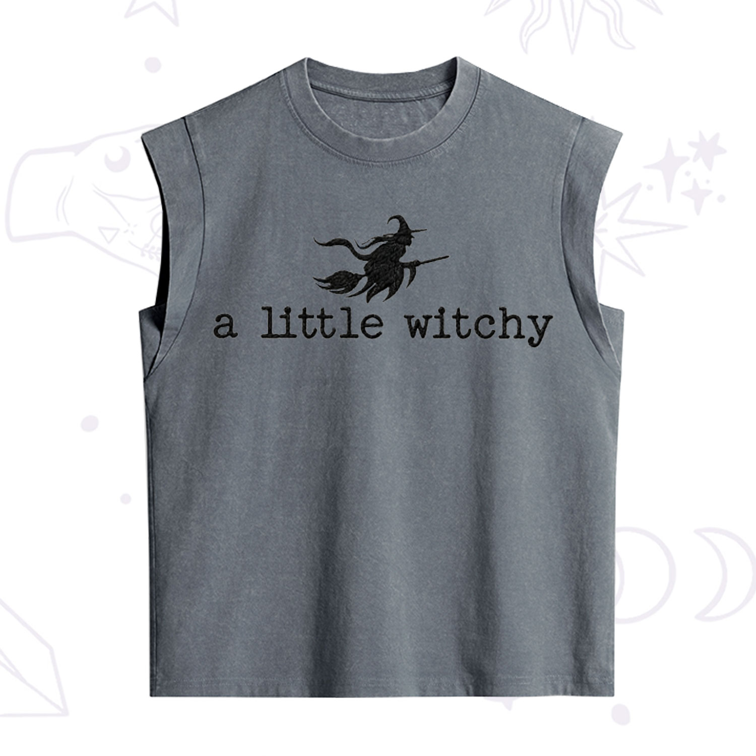 ]Purplehecate A Little Witchy Halloween Embroidered Vintage Washed Tank