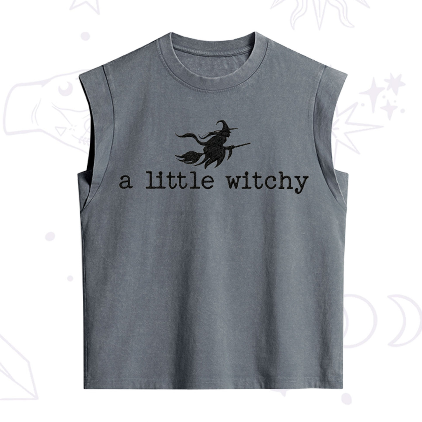 ]Purplehecate A Little Witchy Halloween Embroidered Vintage Washed Tank