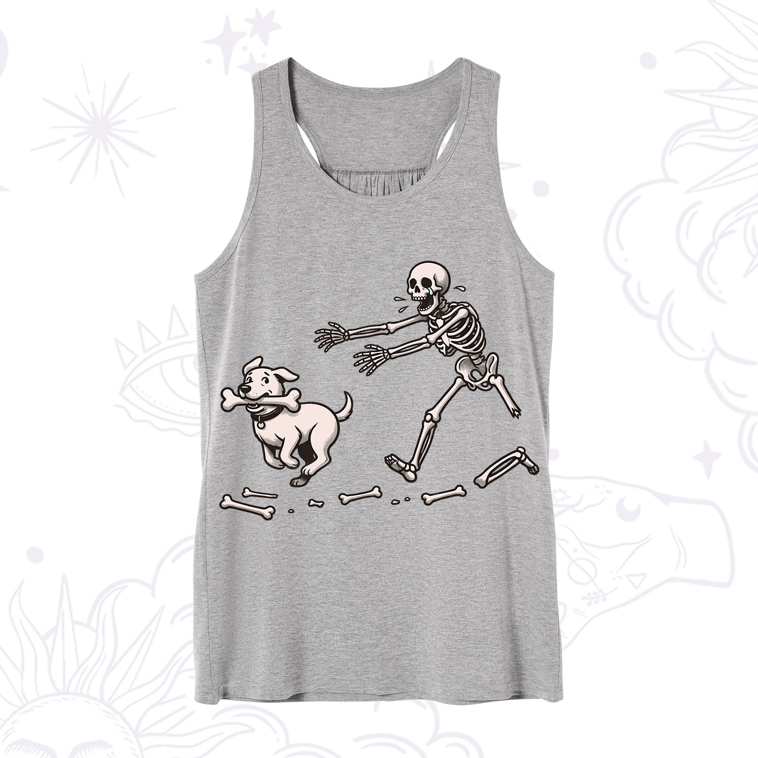 Purplehecate Halloween Skeleton Chasing Dog Tank