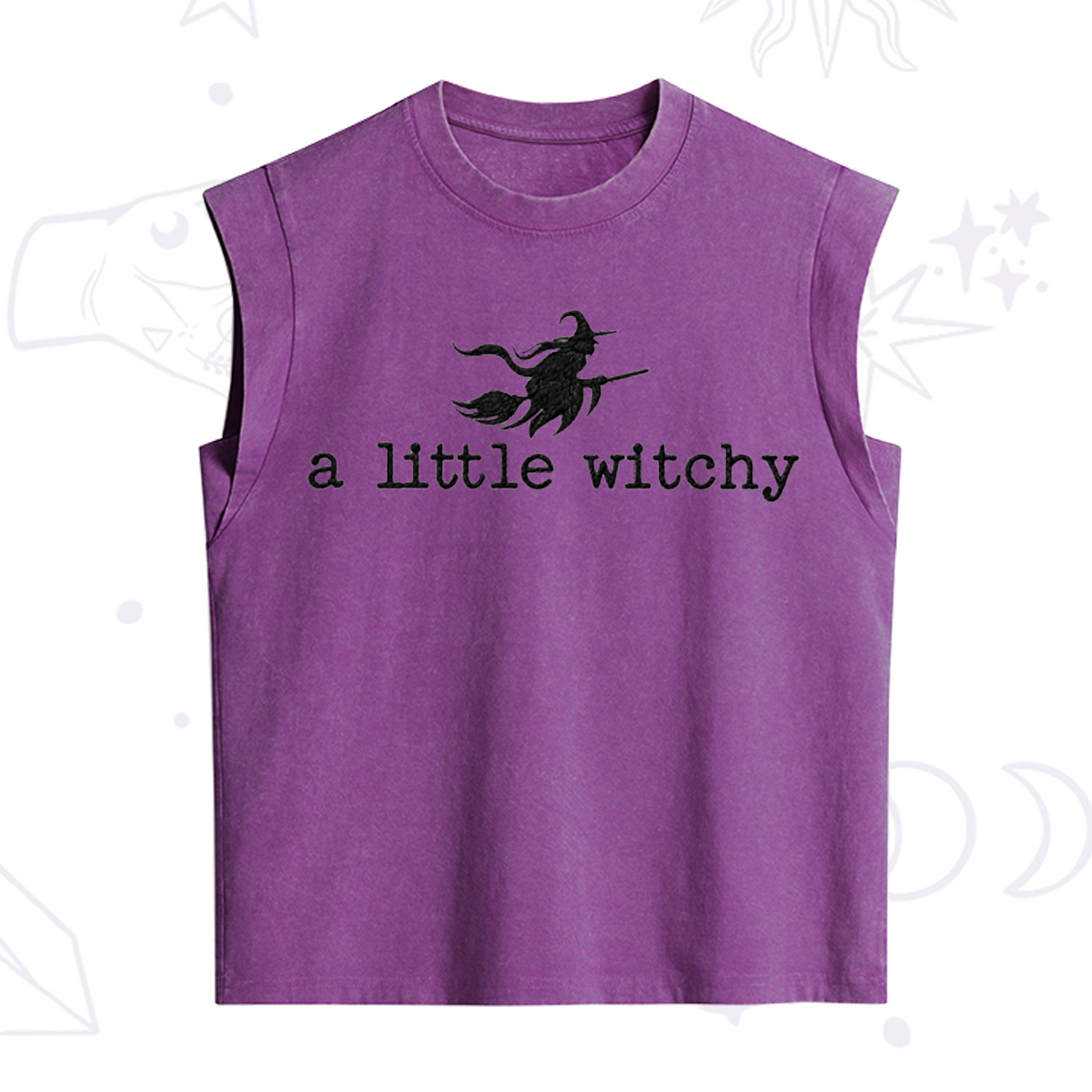 ]Purplehecate A Little Witchy Halloween Embroidered Vintage Washed Tank