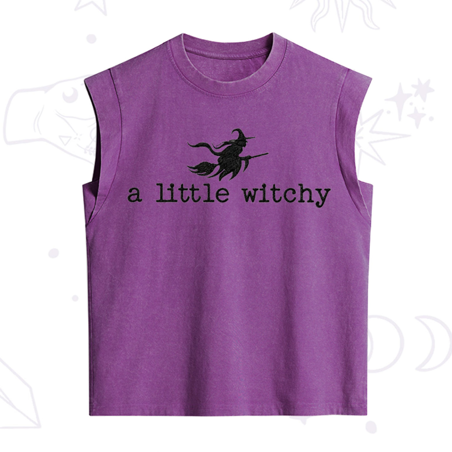 ]Purplehecate A Little Witchy Halloween Embroidered Vintage Washed Tank
