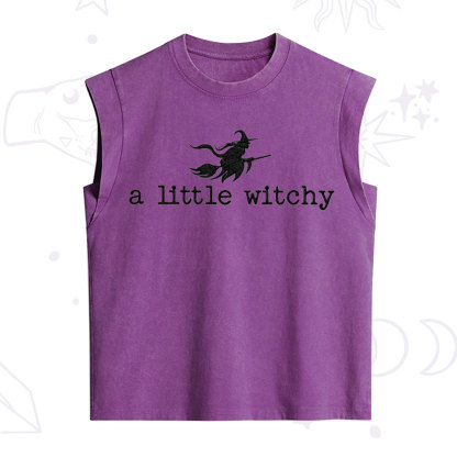 ]Purplehecate A Little Witchy Halloween Embroidered Vintage Washed Tank
