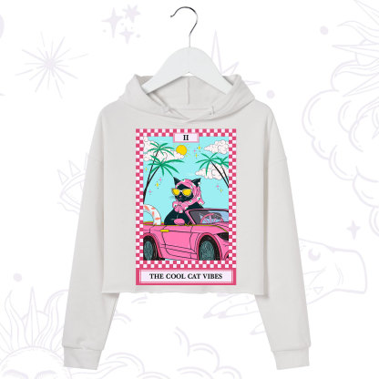 Purplehecate The Cool Cat Vibes Tarot Crop Hoodie
