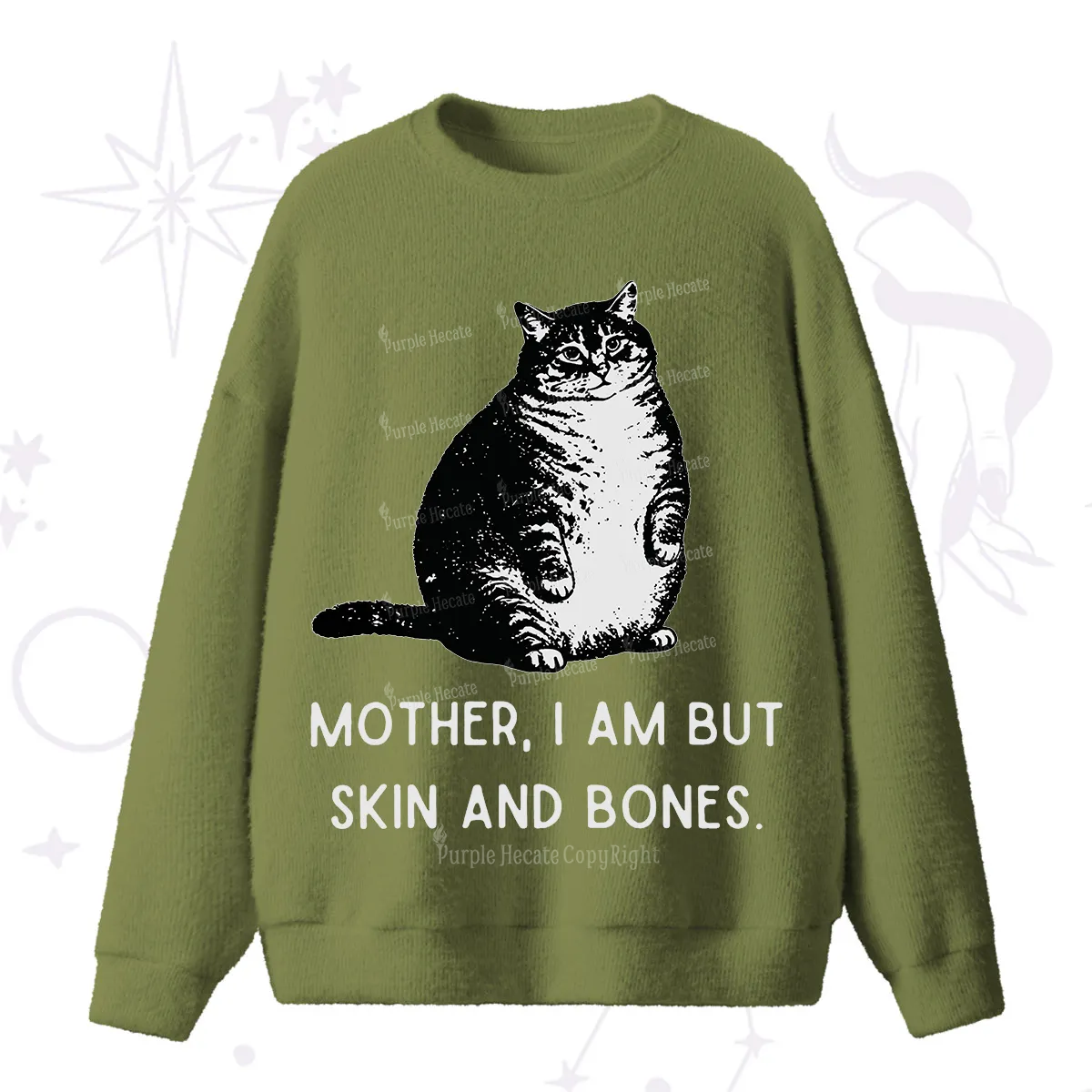 Purplehecate Cat Mother I Am But Skin And Bones Fuzzy Ugly Sweater