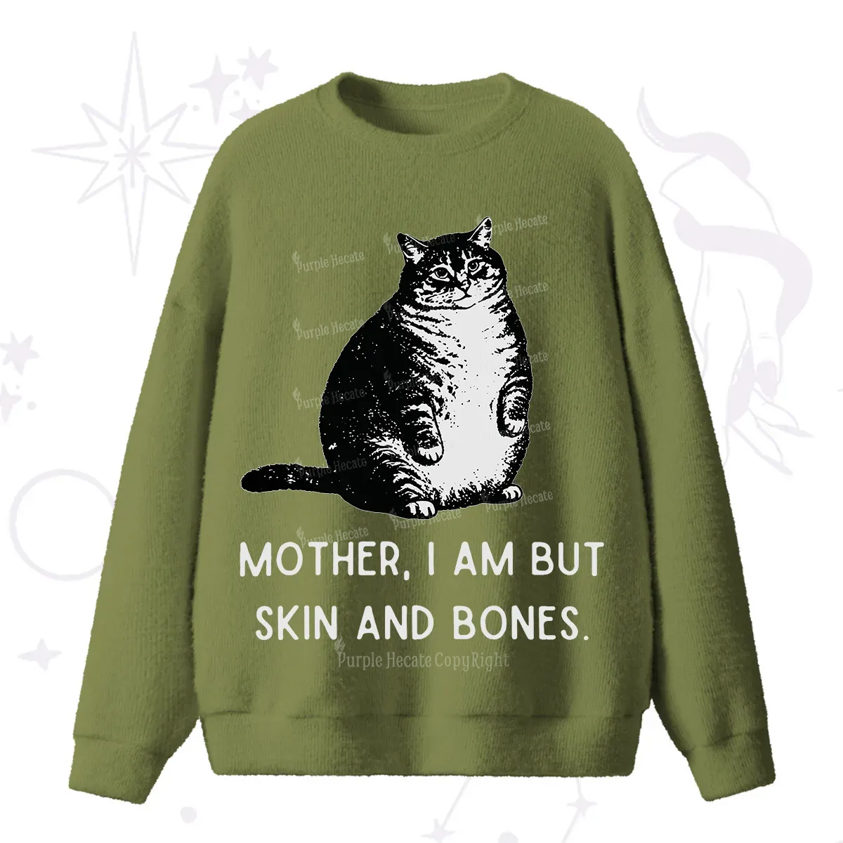 Purplehecate Cat Mother I Am But Skin And Bones Fuzzy Ugly Sweater