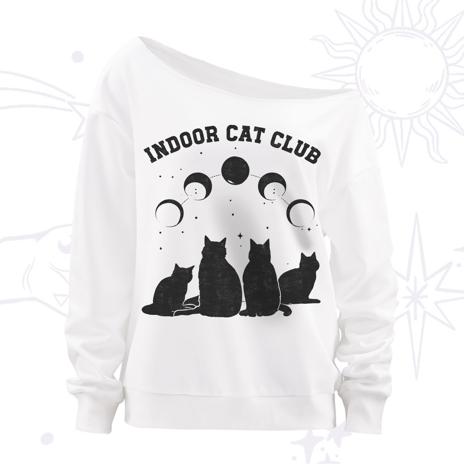 Purplehecate Indoor Cat Club Off The Shoulder Sweatshirt
