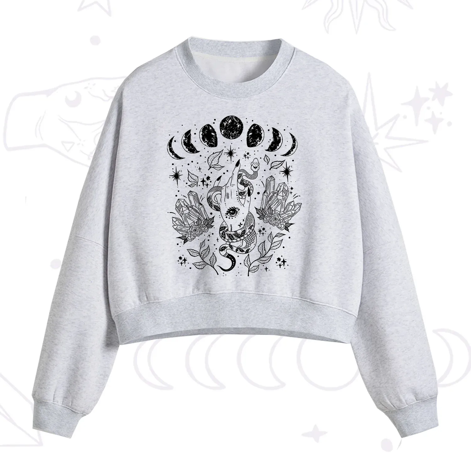 Purplehecate Reach For The Moon Fleece Cropped Sweatshirt