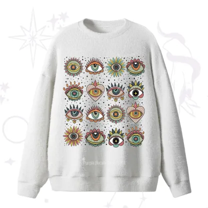 Purplehecate Mystical Evil Eye Pattern Fuzzy Ugly Sweater