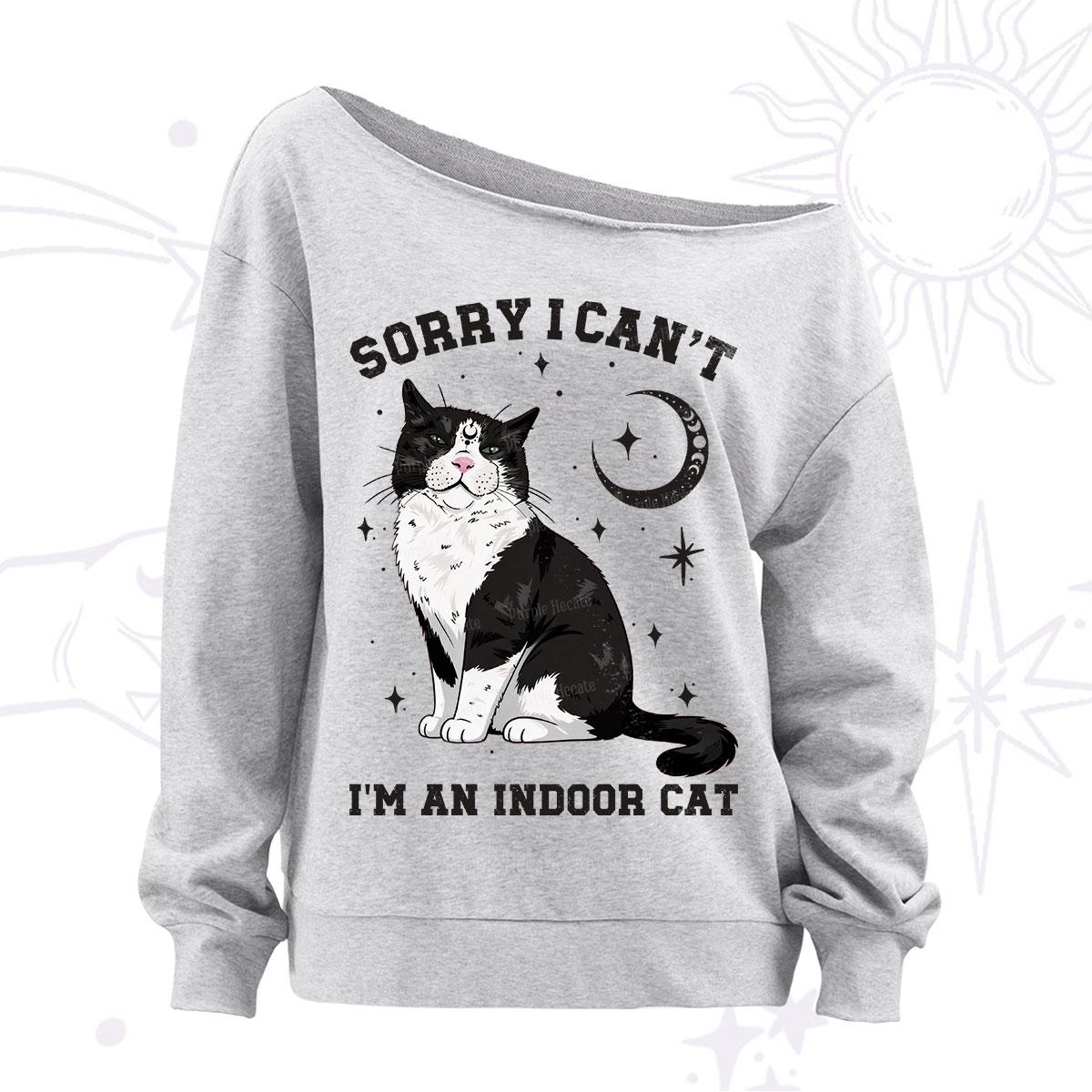 Purplehecate Sorry I Can't Go I'm an Indoor Cat Off The Shoulder Sweatshirt