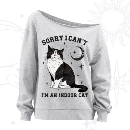 Purplehecate Sorry I Can't Go I'm an Indoor Cat Off The Shoulder Sweatshirt