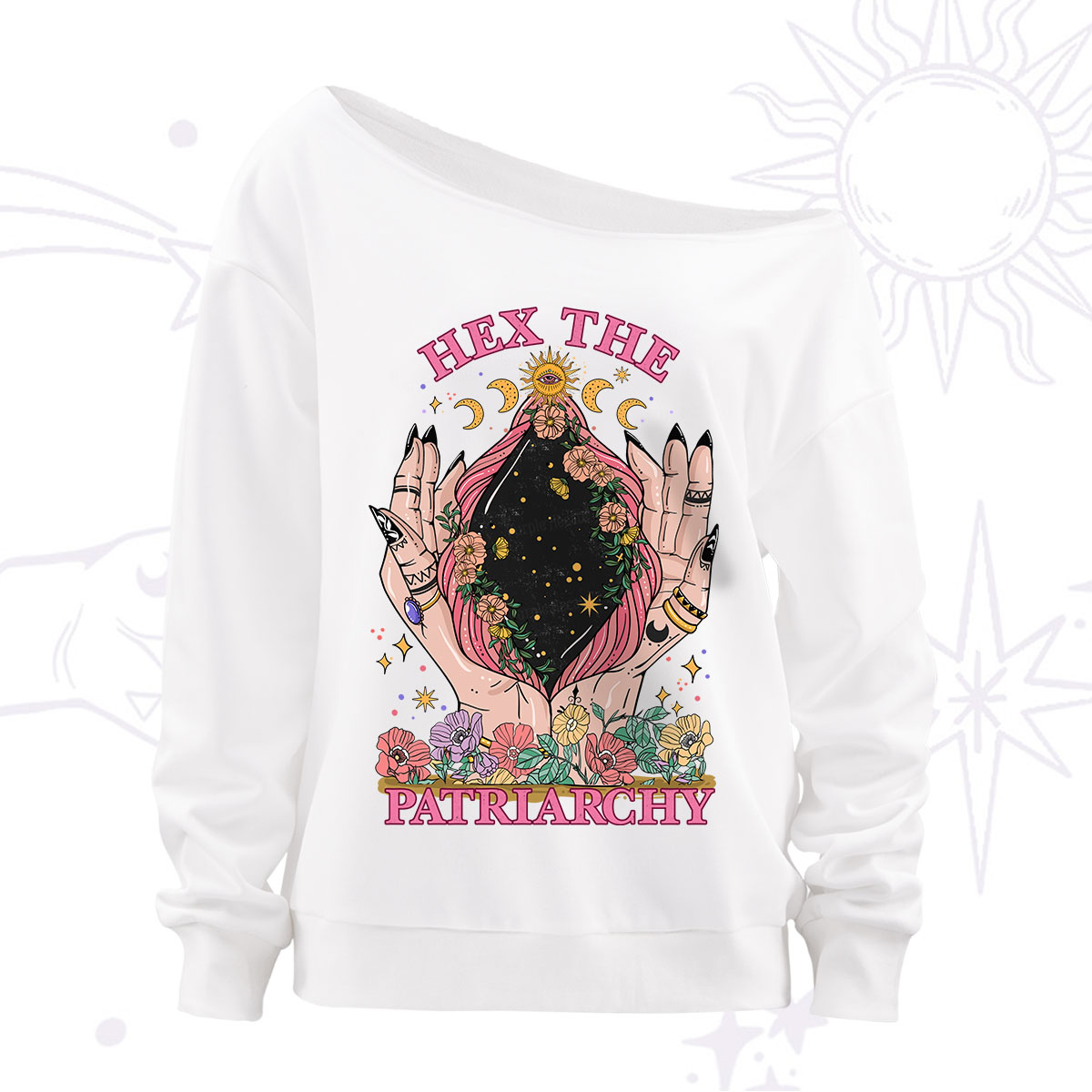 Purplehecate Hex The Patriarchy Off The Shoulder Sweatshirt
