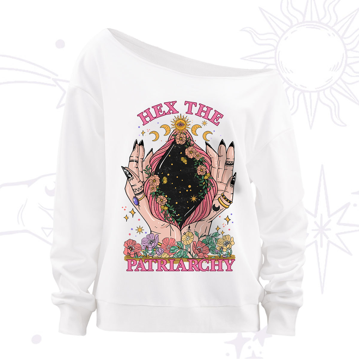 Purplehecate Hex The Patriarchy Off The Shoulder Sweatshirt