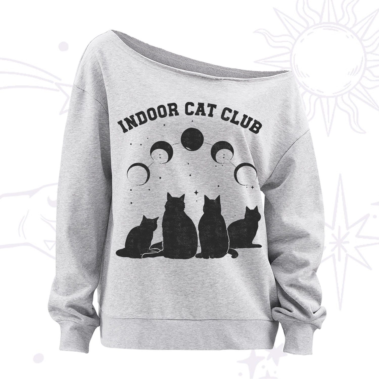 Purplehecate Indoor Cat Club Off The Shoulder Sweatshirt